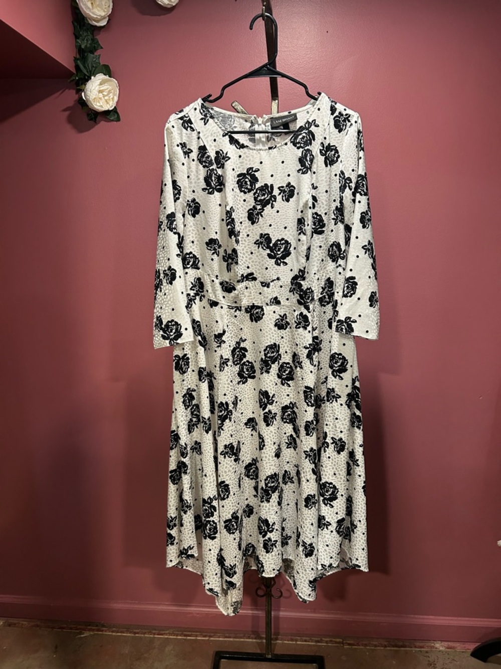 Lane Bryant Black & White Floral A-Line Dress - Women's